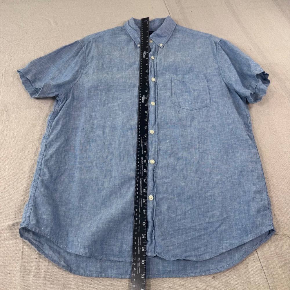 J.Crew Button Down Shirt Mens Large Blue Excellent 100% Linen Short Sleeve H4802 - Picture 8 of 9